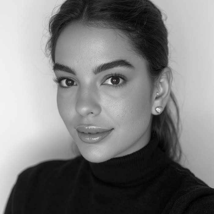 Retrato em preto e branco da Dra. Larissa Dantas