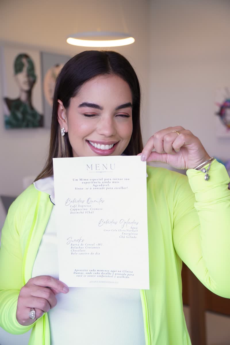 Menu de cortesias da clínica